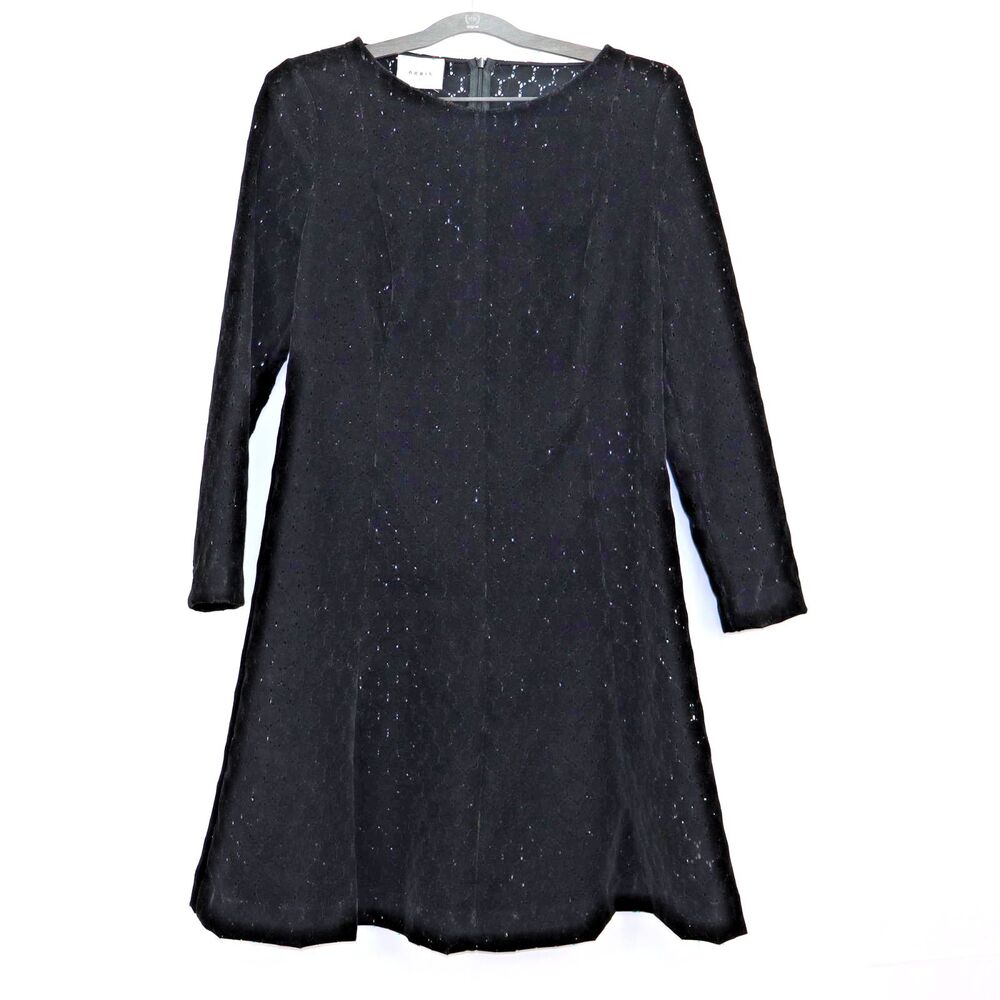 Akris Punto Women's Long Sleeve Lace Eyelet A-Line Midi Dress Black Size 10